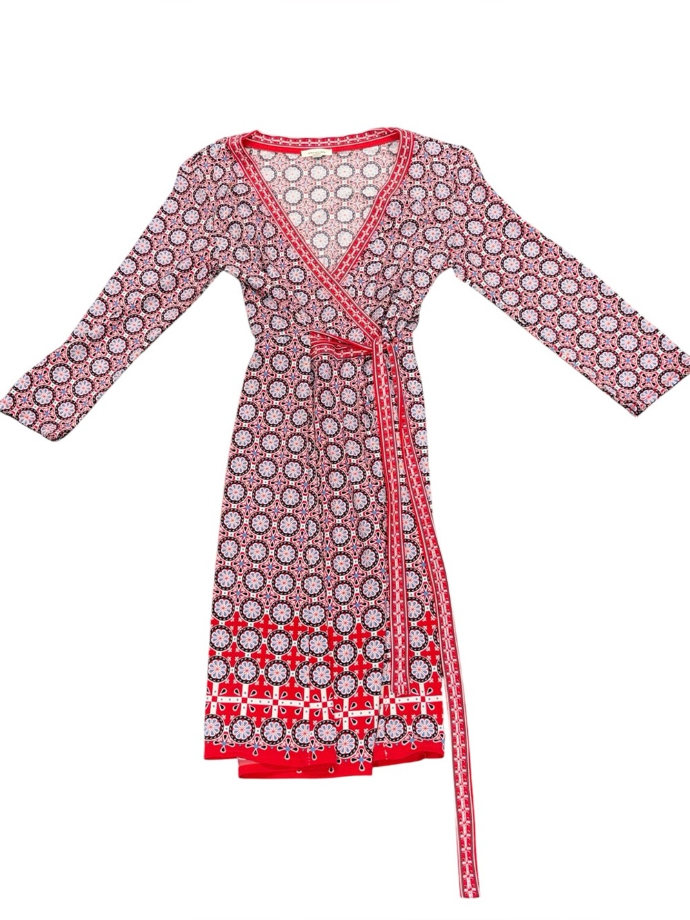 384. Max Studio Women’s Red Patterned Wrap Dress with Self-Tie Size M